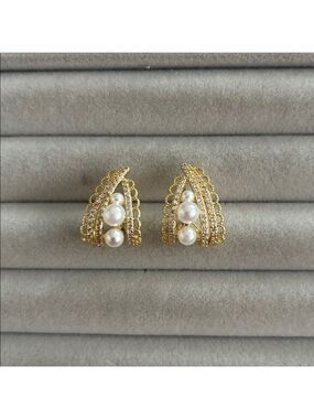 Gold and Pearl Cluster Earrings